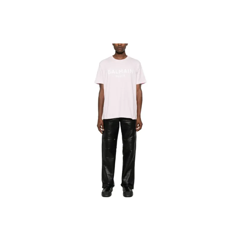 BALMAIN Logo Printed Round Neck T Shirt-1