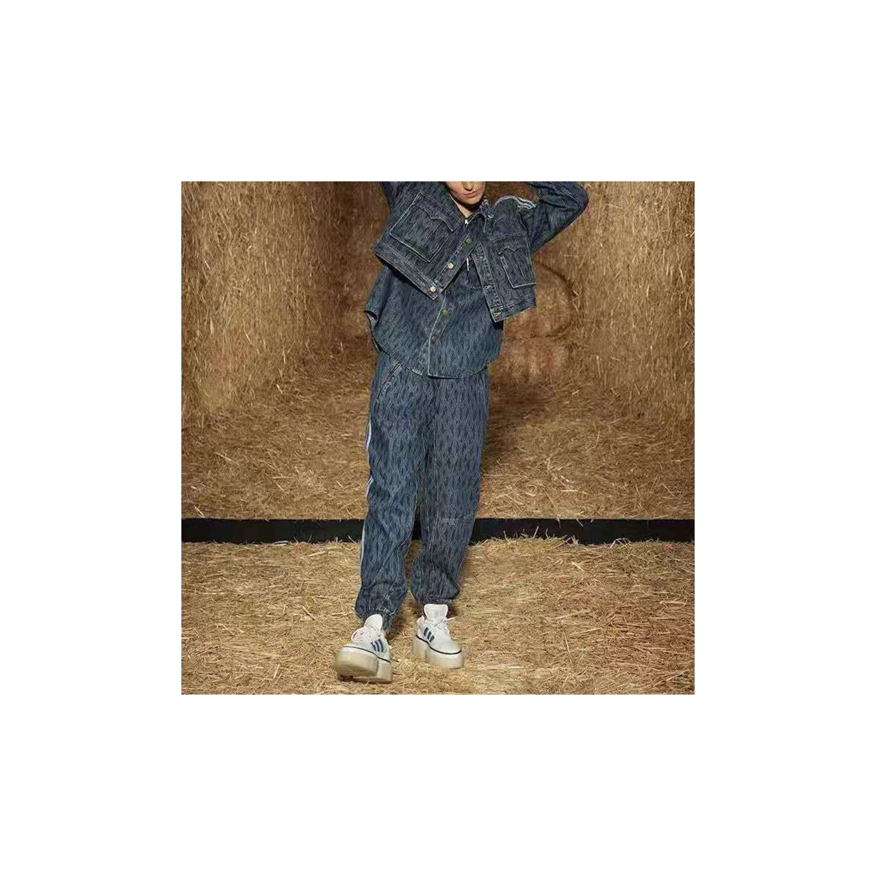 Adidas Originals Ivy Park Monogram Denim Track Pants All