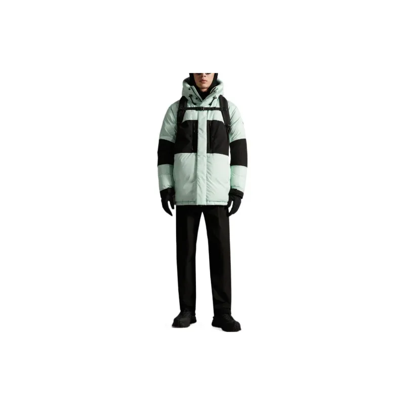 Moncler FW22 Colorblock Hooded Thickened Down Jacket Men's Light Green-1
