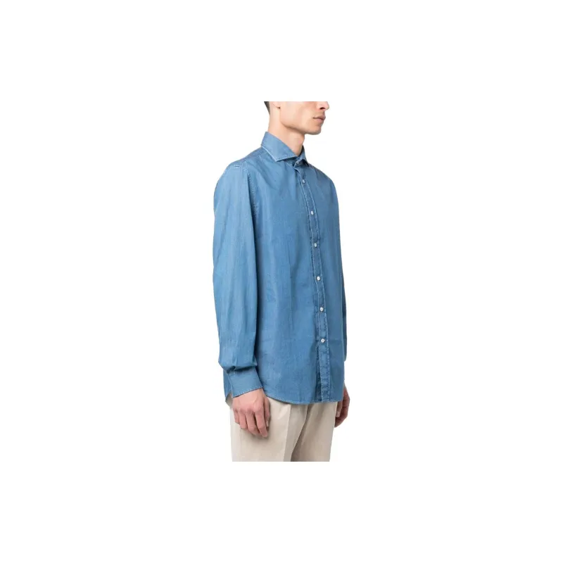 Brunello Cucinelli Curved Hem Buttoned Denim Shirt-3