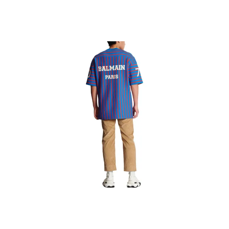 BALMAIN Maxi PB print Striped T shirt-4