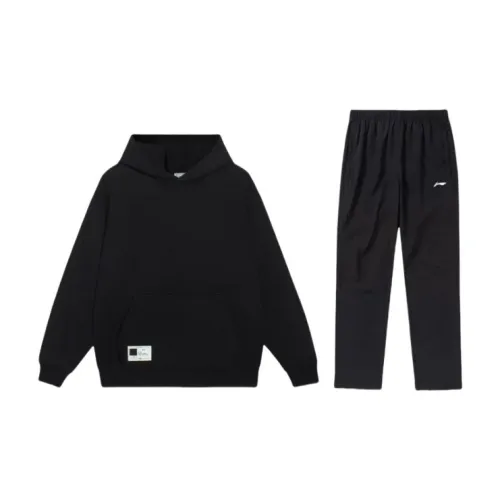 LINING Sports Trend Series Casual Sportswear Unisex Set Black Sweatshirts+Black Pants