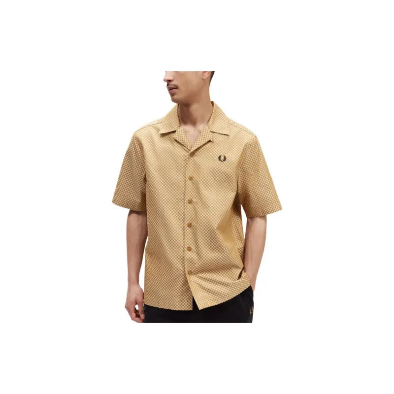 FRED PERRY Chequerboard Revere Collar Shirt Shirt Men's Khaki-4
