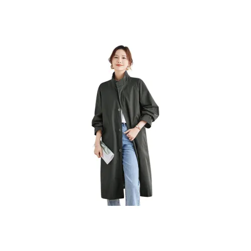 TERRE BLEUE Trench Coats Women's Army Green