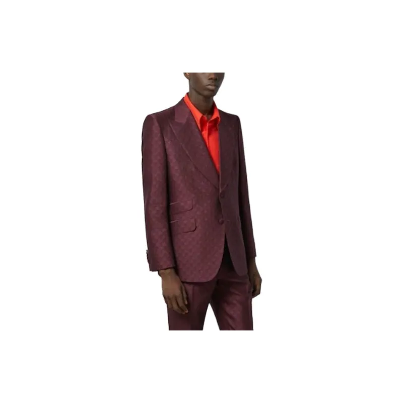 GUCCI FW23 Business Suits Coats Men's Burgundy-2