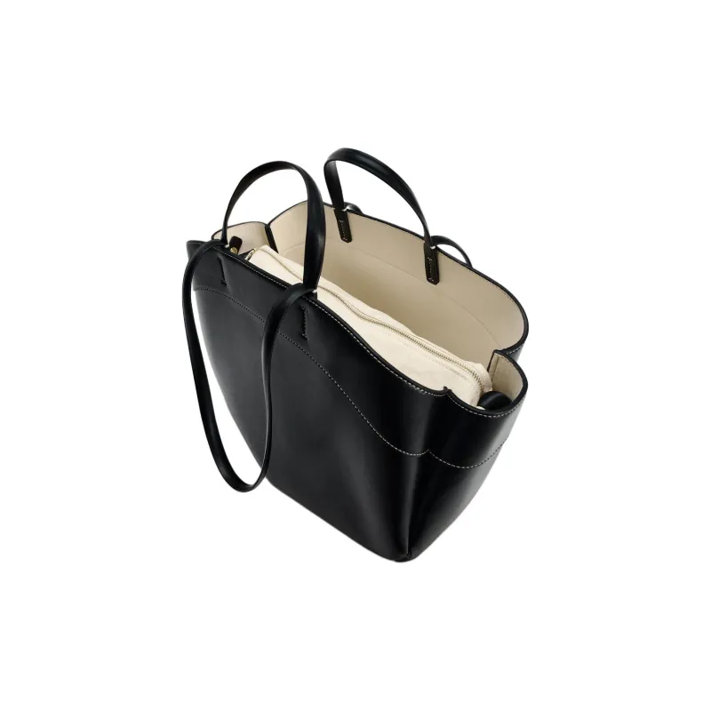 ZARA PU Tote Bag Shopping Bag Shoulder Bag Handbag Large Size Women's Black-5