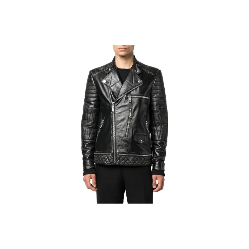 PHILIPP PLEIN Logo plaque Leather Biker Jacket-1