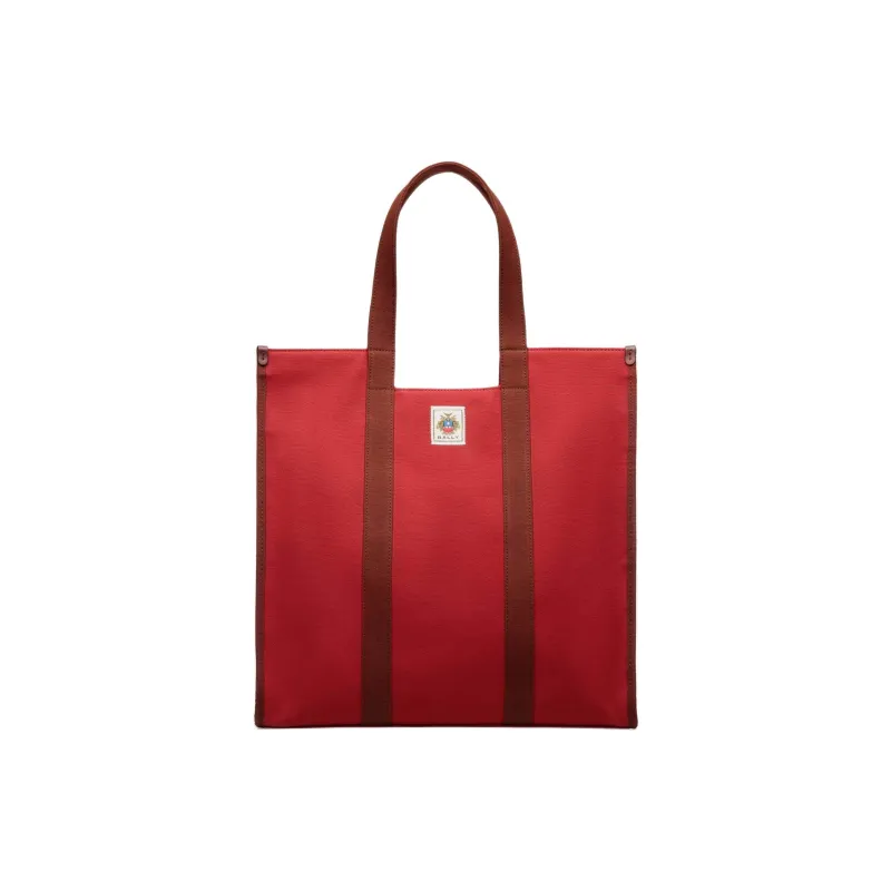 BALLY Cotton Patchwork Canvas Tote Bag Shopping Bag Handbag Shoulder Bag Men's Red-0