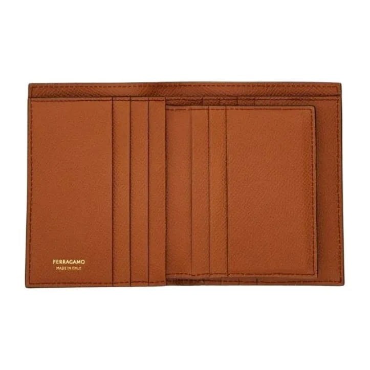 FERRAGAMO GANCINI Hammered Calfskin Wallet Men's Cognac Brandy-3