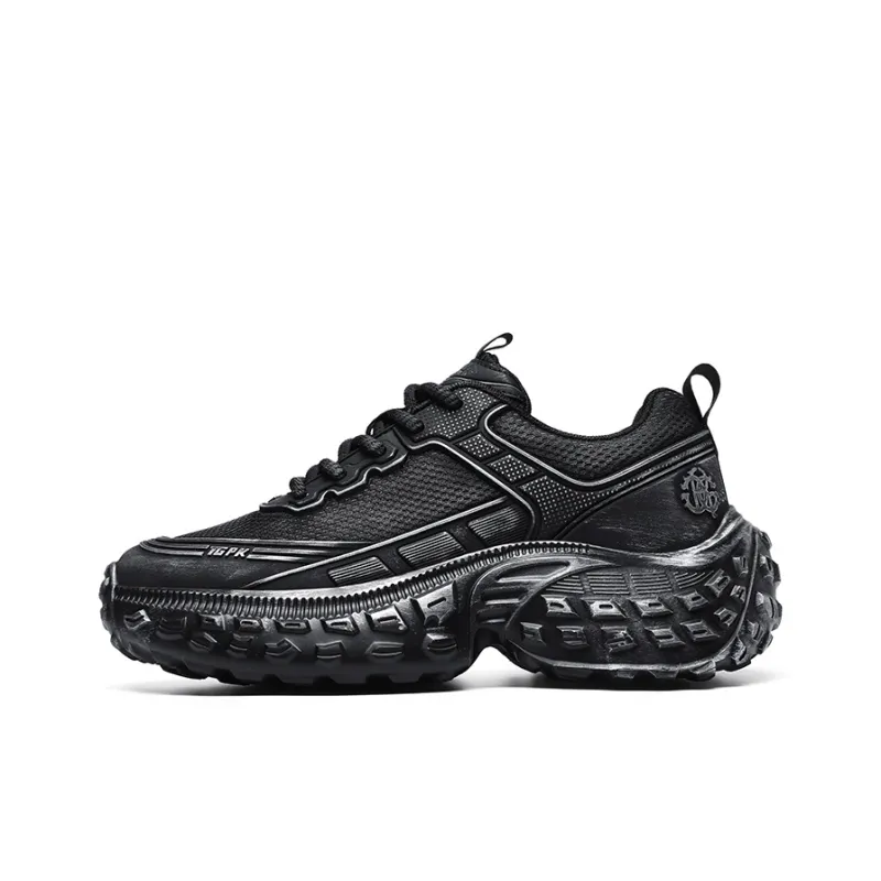 CEDAR HAN Breathable Lightweight Height Increasing Low Top Chunky Sneakers Men's Black-0