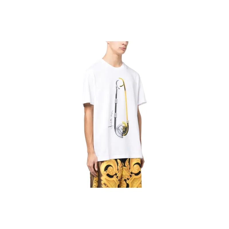 VERSACE SS23 Men Safety Pin Logo Printed Short Sleeve T-shirt White-3