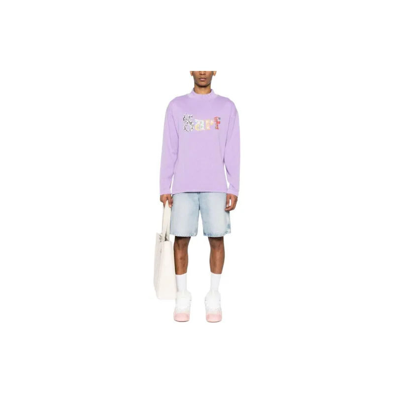 ERL Motif Embroidered Mock Neck T Shirt-1