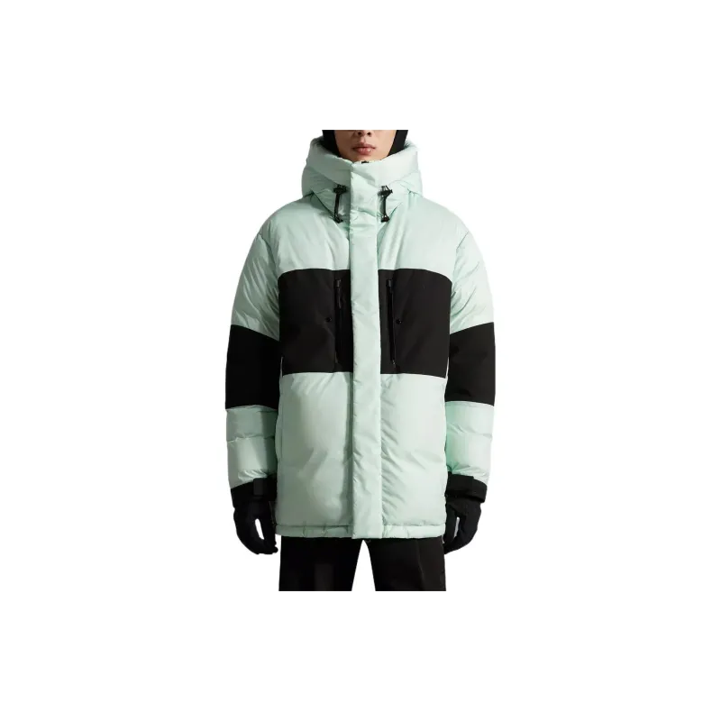 Moncler FW22 Colorblock Hooded Thickened Down Jacket Men's Light Green-2