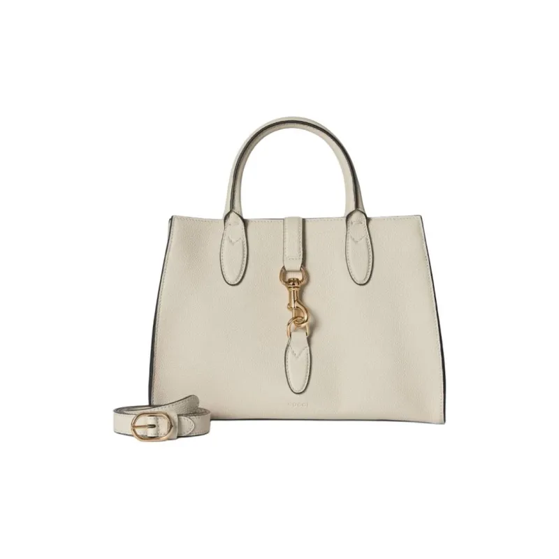 GUCCI Soft Grain Leather Tote Bag, Shopping Bag, Handbag Medium Size Women's Ivory White-1