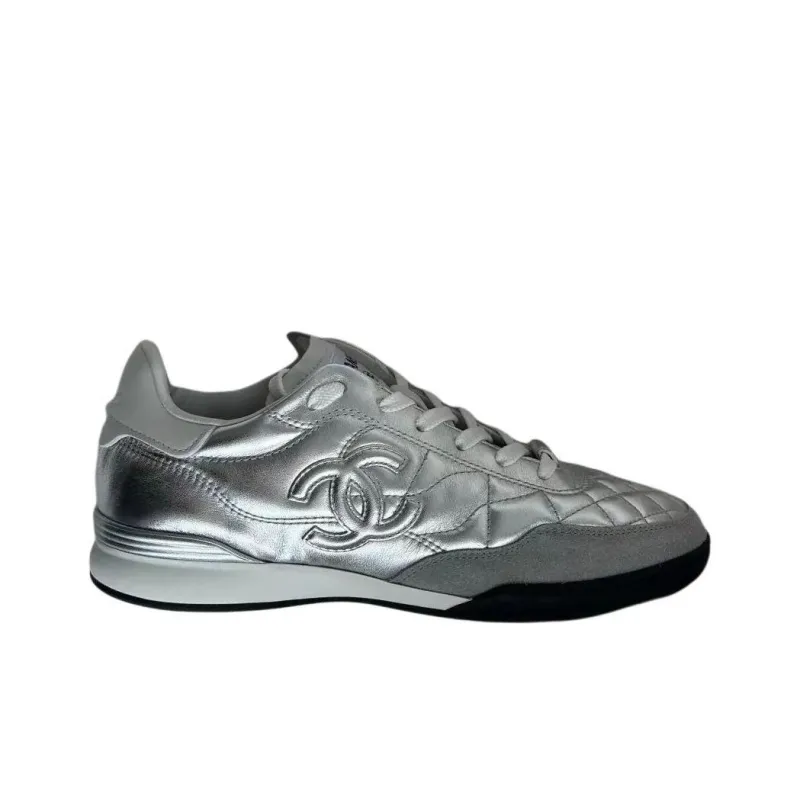 CHANEL 24a German Army Trainers Low Top Casual Shoes Men's Silver-1