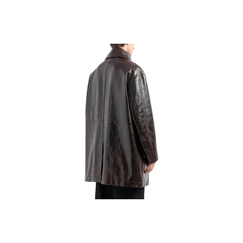 GIORGIO ARMANI Leather Double Breasted Long Sleeved Coat-1