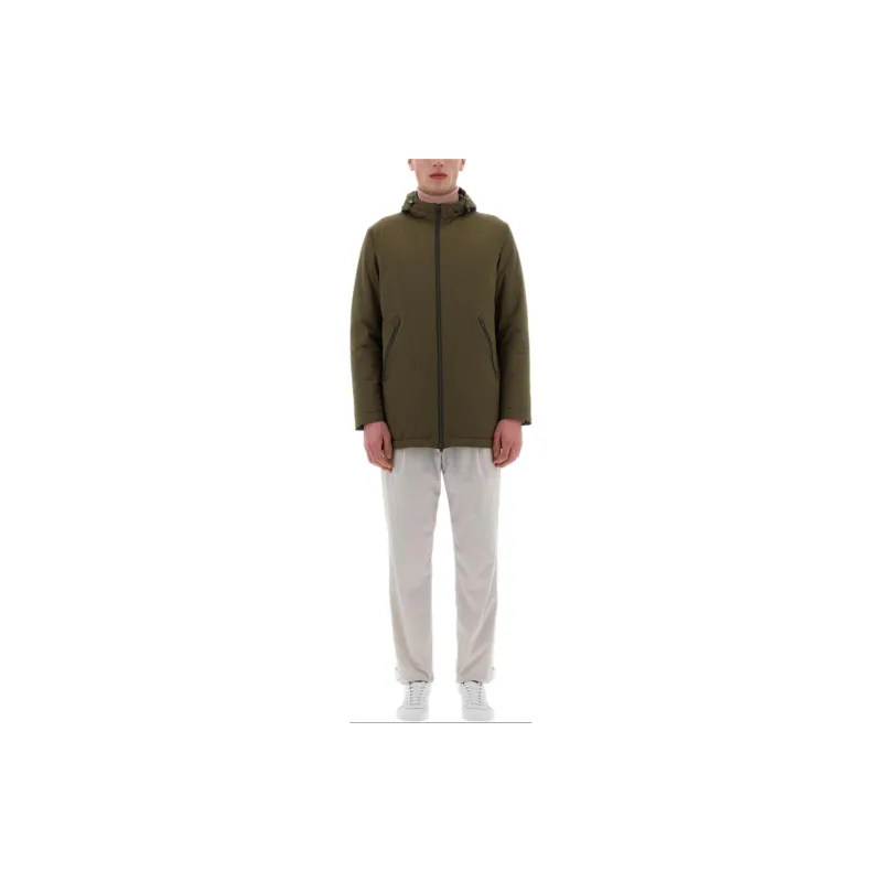 HERNO Long Sleeved Zip Up Hooded Drawstring Raincoat-2