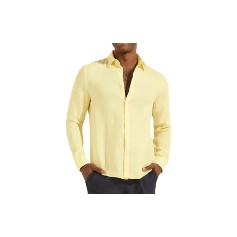 GUESS Linen Italian Notched Cuff Shirt Shirt Men's Cream Yellow-3