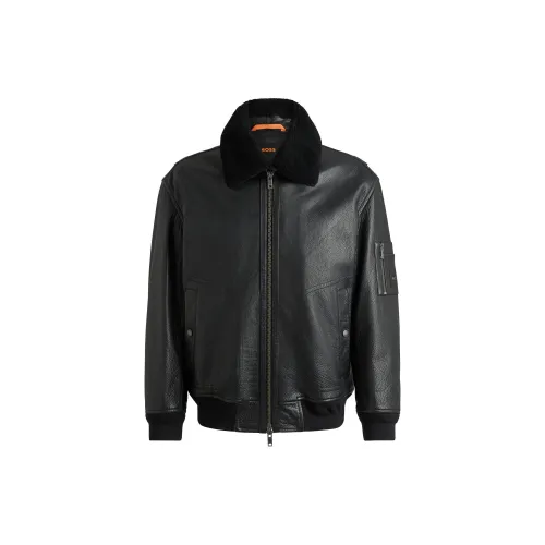 HUGO BOSS Leather Jackets Men Black