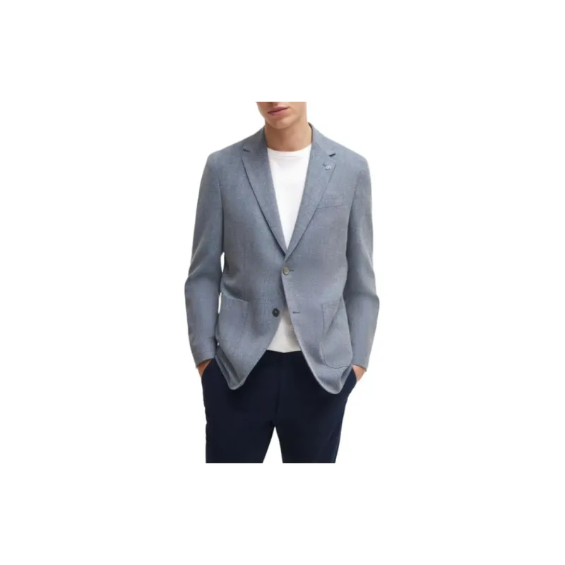 HUGO BOSS Regular-Fit Jacket In Herringbone Cotton And Wool Jackets Coats Men's Light Blue-2