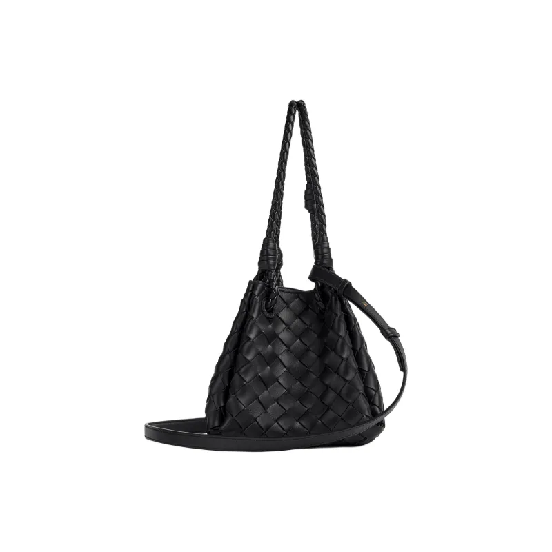 Bottega Veneta Intrecciato Woven Leather Handbag, Shoulder Bag Small Size Women's Black-1