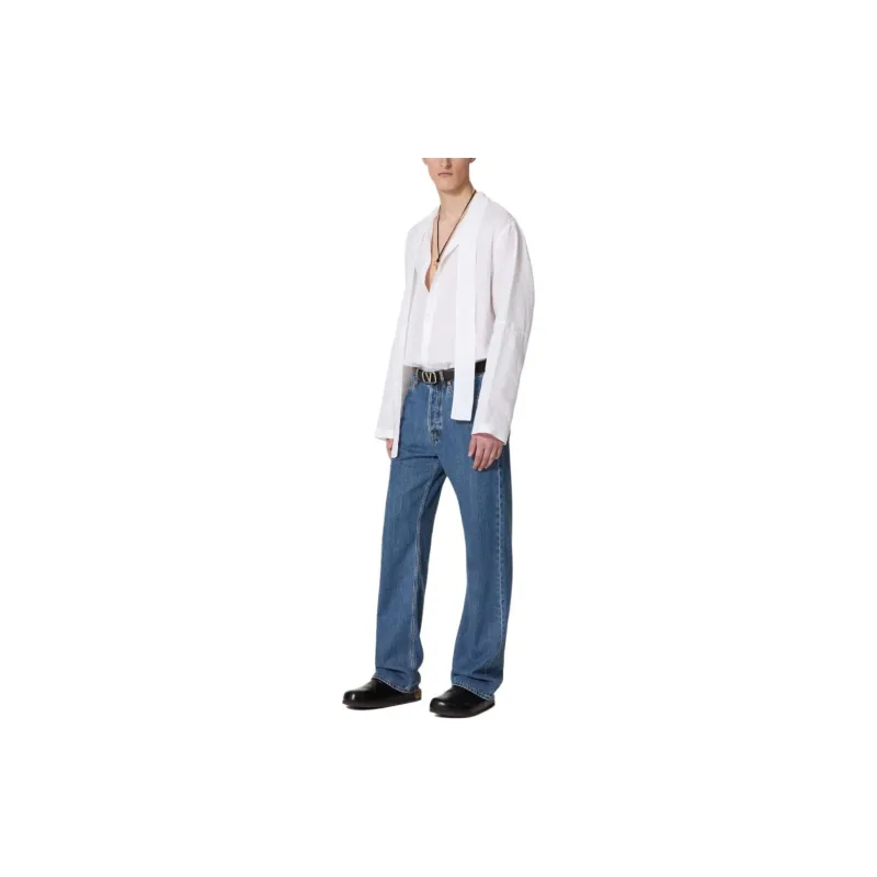 Valentino Buttoned Neck Tie Curved Hem Shirt-3