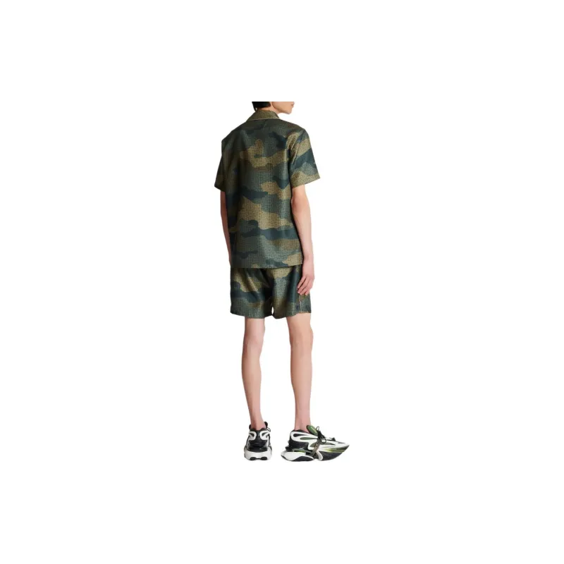 BALMAIN Camouflage Monogrammed Shantung Short-Sleeved Shirt-2