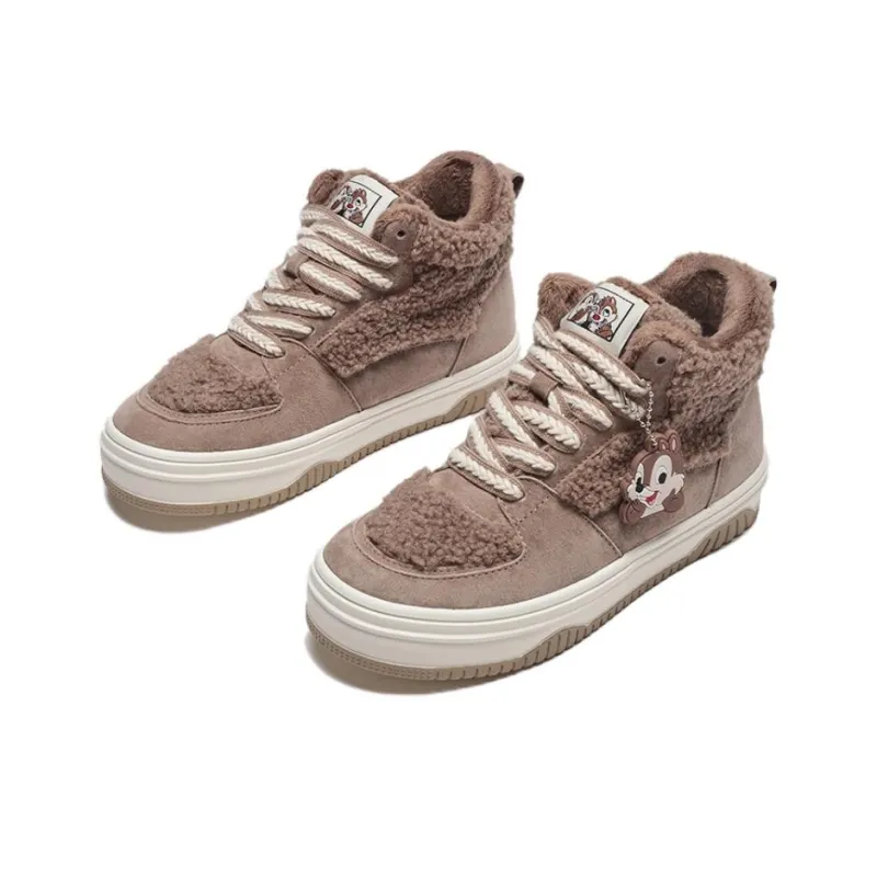 Disney x Hotwind Qiqi Didi Series Warm And Wear Resistant High Top Skateboard Shoes Women's Brown-3