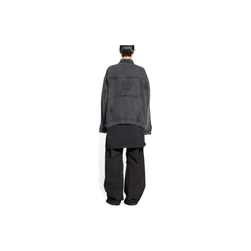 Balenciaga Balenciaga Chinese Valentine's Day FW22 Denim Jacket Loose Fit Style Men's Black-3