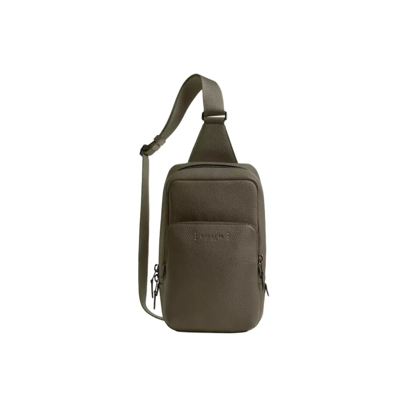COACH Gotham Pebble Leather Sling Bag, Crossbody Bag Trumpets Men's Army Green-0