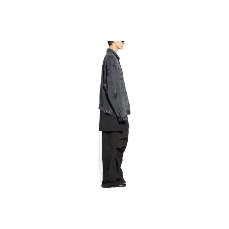 Balenciaga Balenciaga Chinese Valentine's Day FW22 Denim Jacket Loose Fit Style Men's Black-4