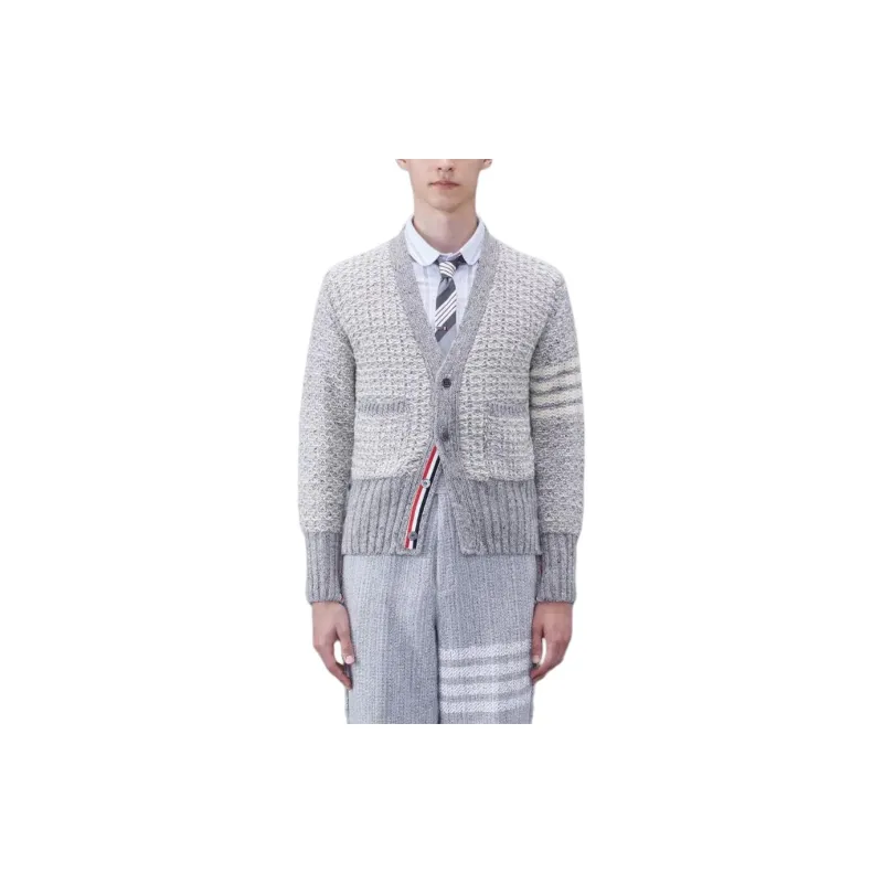THOM BROWNE 4 Bar Mélange Effect Button Up Cardigan-1