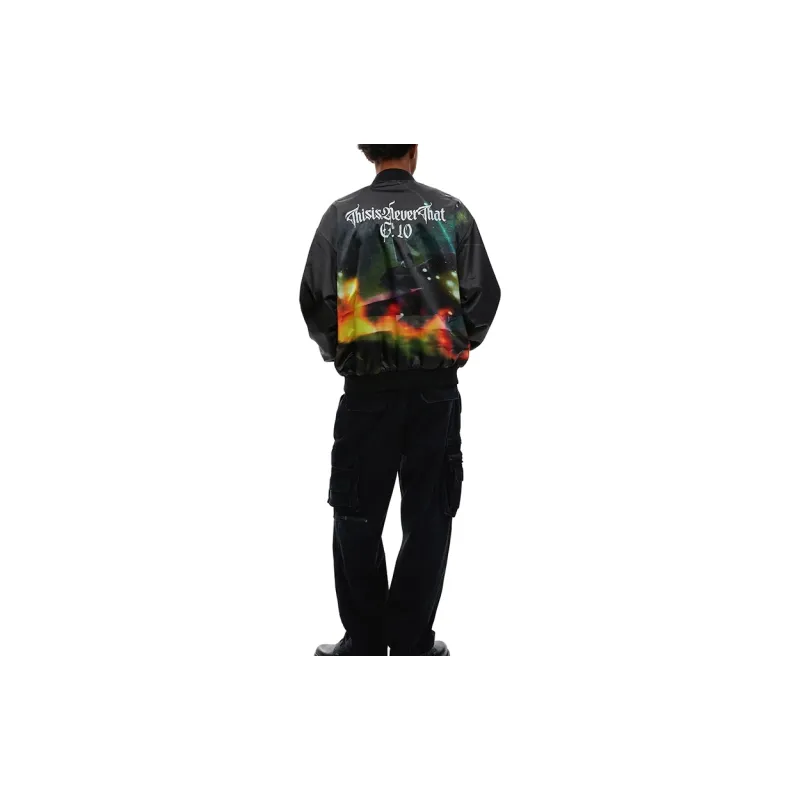 Thisisneverthat SS24 Ultras Collection Flame Satin Jacket Black Baseball Jacket Unisex Black-4