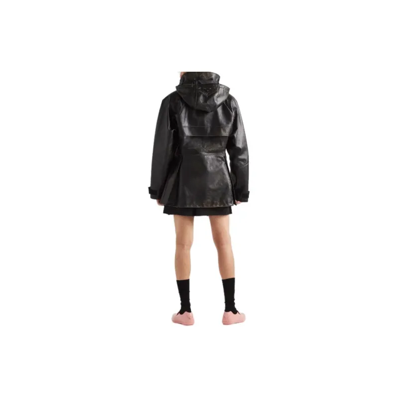 PRADA Leather Caban Jacket Jackets Coats Men's Black-2