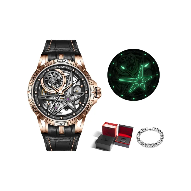 GELATU Automatic Mechanical Movement Silicone Strap Watch Men's Watches Black Dial-3