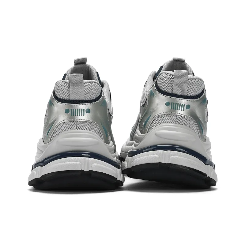JEEP SPIRIT Anti Slip Wear Resistant Breathable Height Increasing Low Top Chunky Sneakers Men's Silver Gray-5