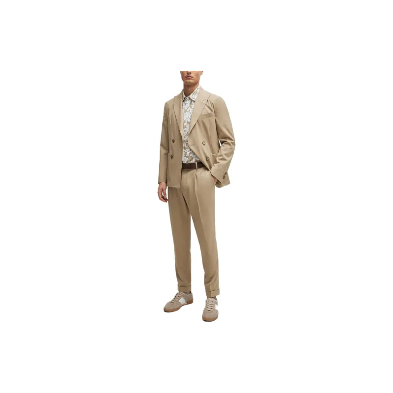 HUGO BOSS Double-Breasted Slim-Fit Suit In Virgin Wool Business Suits Men's Umber-3
