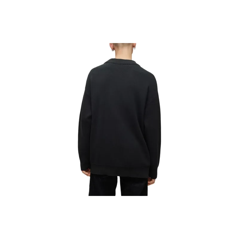 HUGO BOSS Cotton Blend Relaxed Fit Cardigan With Stacked Logo Knitwear Men's Black-3