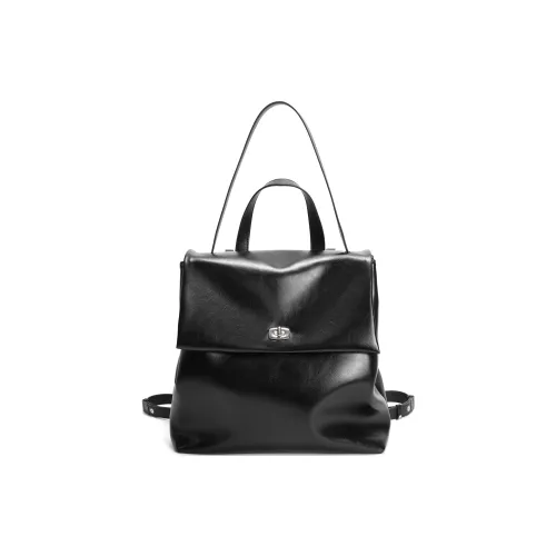BELLE Cow Split Leather Backpack Large Size Women's Black