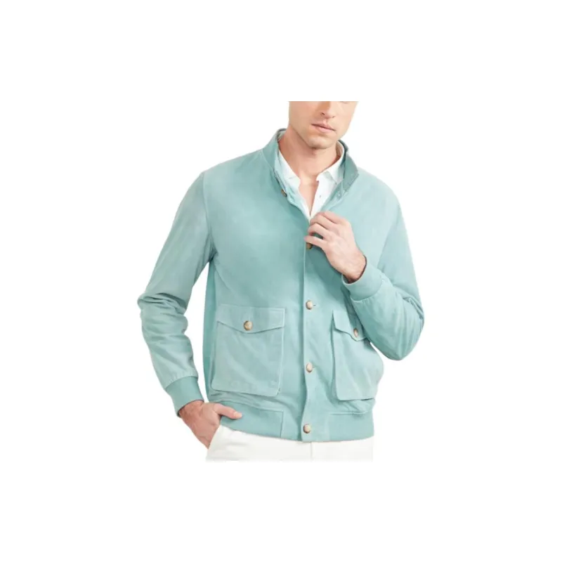 GUESS Suede Leather Flight Jacket Jackets Coats Men's Washed Island Blue-2
