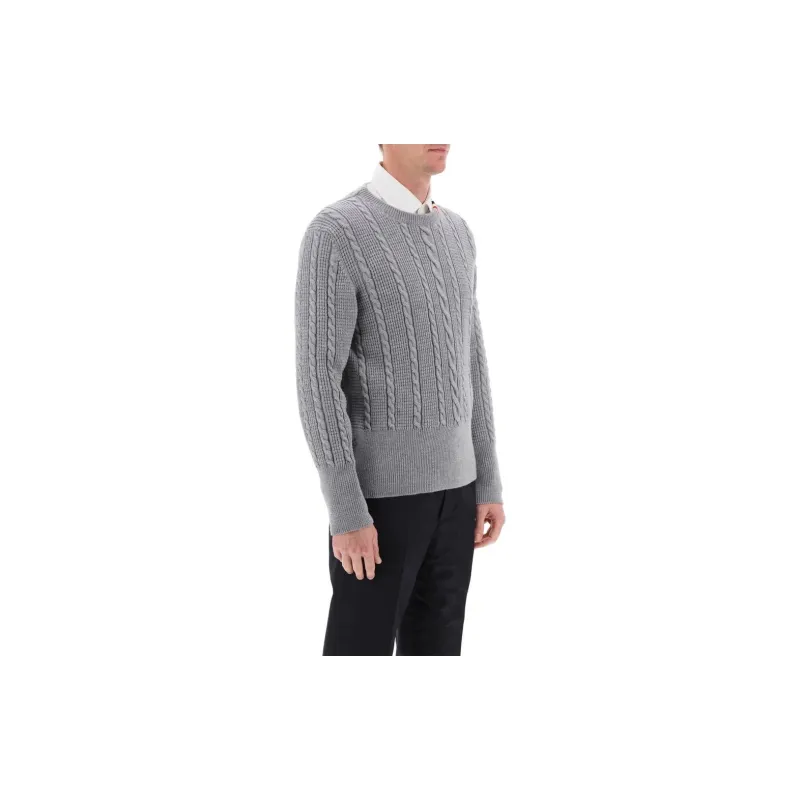 THOM BROWNE RWB Striped Cable Knitted Crewneck Jumper-2