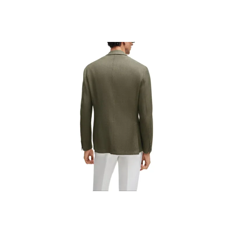 HUGO BOSS Slim-Fit Jacket In Wool Silk And Linen Jackets Coats Men's Dark Green-2