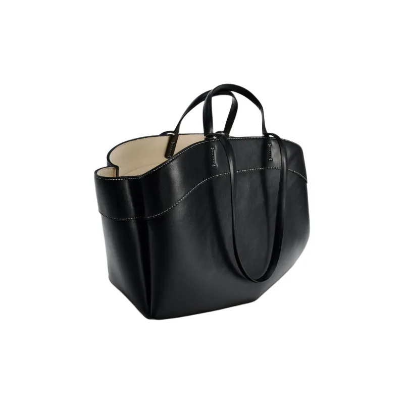ZARA PU Tote Bag Shopping Bag Shoulder Bag Handbag Large Size Women's Black-3