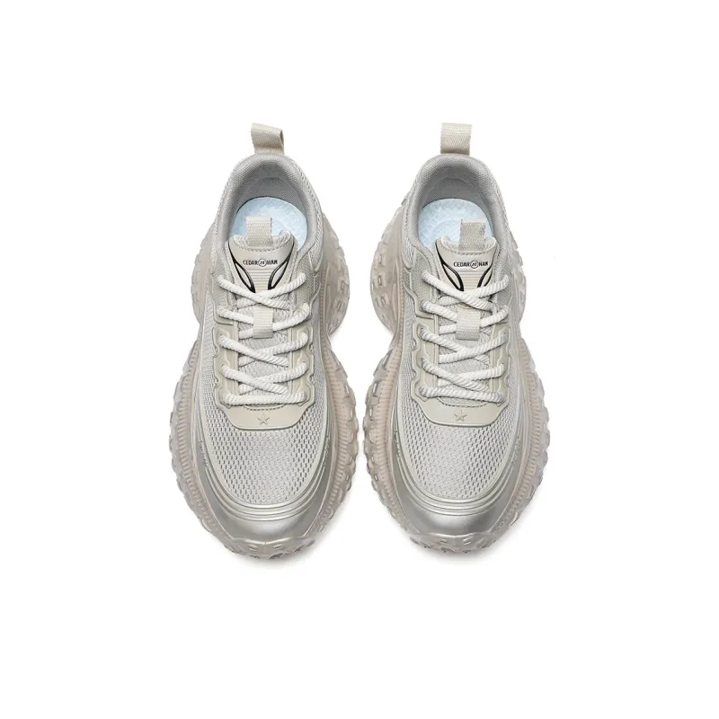 CEDAR HAN Coverage Abrasion Resistant Lightweight Breathable Slip Resistant Low Top Chunky Sneakers Men's Beige Gray-3