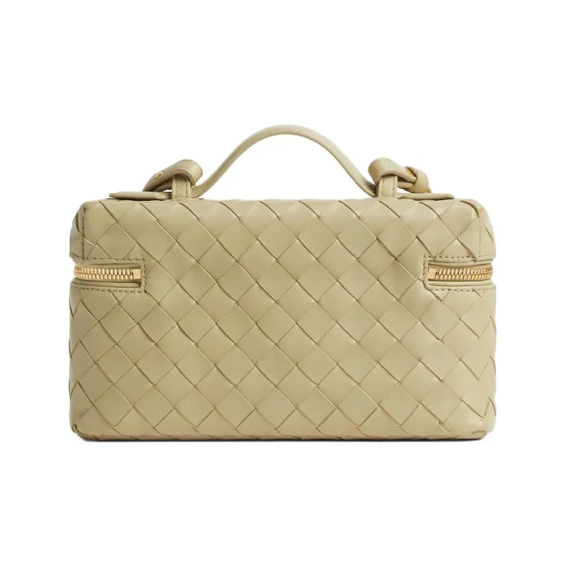 Bottega Veneta Calfskin Makeup Bag Mini Women's Light Cream Candy-3