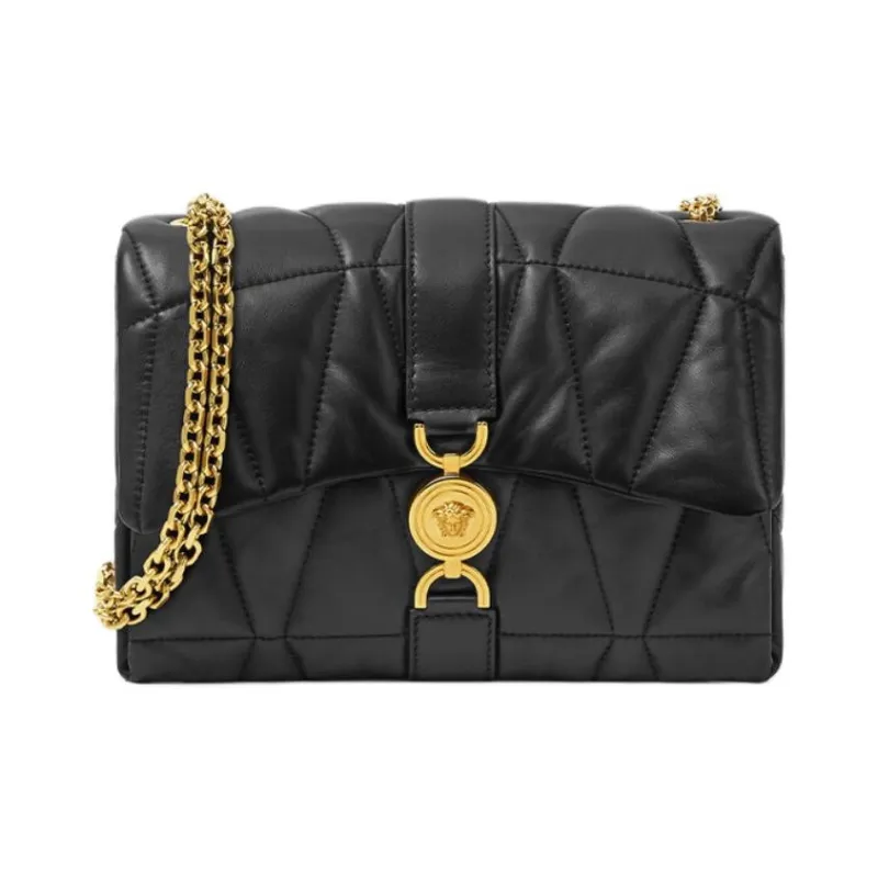 VERSACE Lambskin Medusa Shoulder Bag Women Black-0