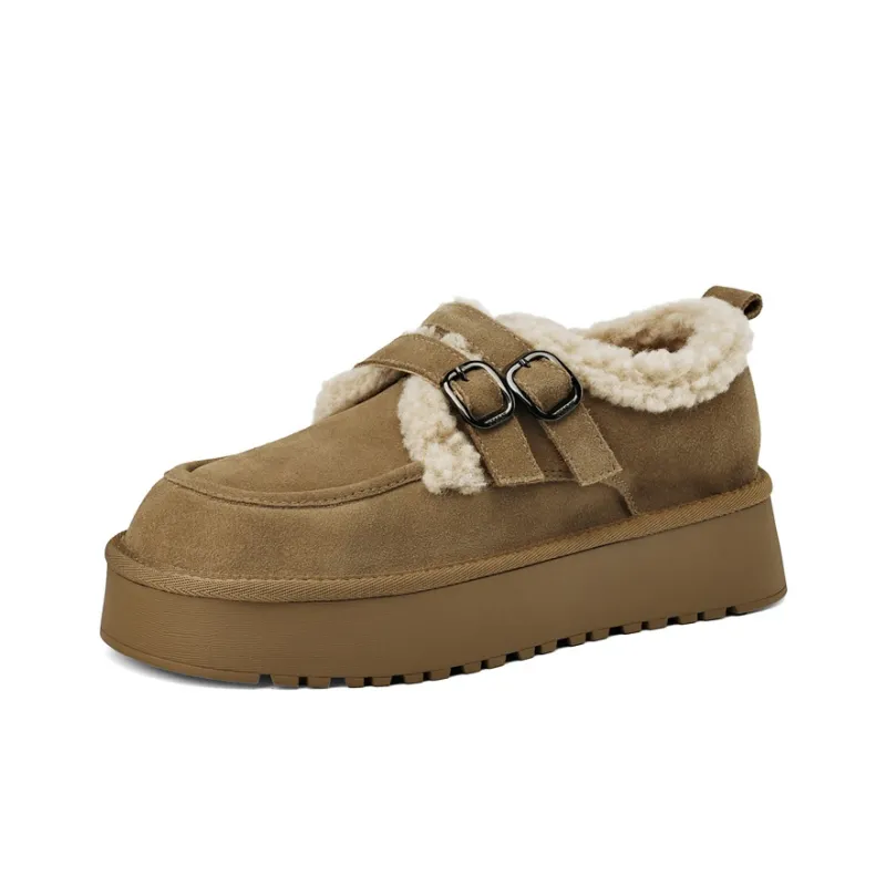 ST&SAT Fleece-Lined BUKEN Shoes For Autumn And Winter Insulated Shoes Casual Single Shoes Women's-6