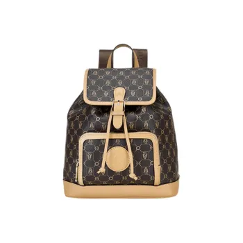 Hush Puppies Synthetic Leather Cow Leather Patchwork Backpack Medium Size Women's Coffee Blend Earth Yellow
