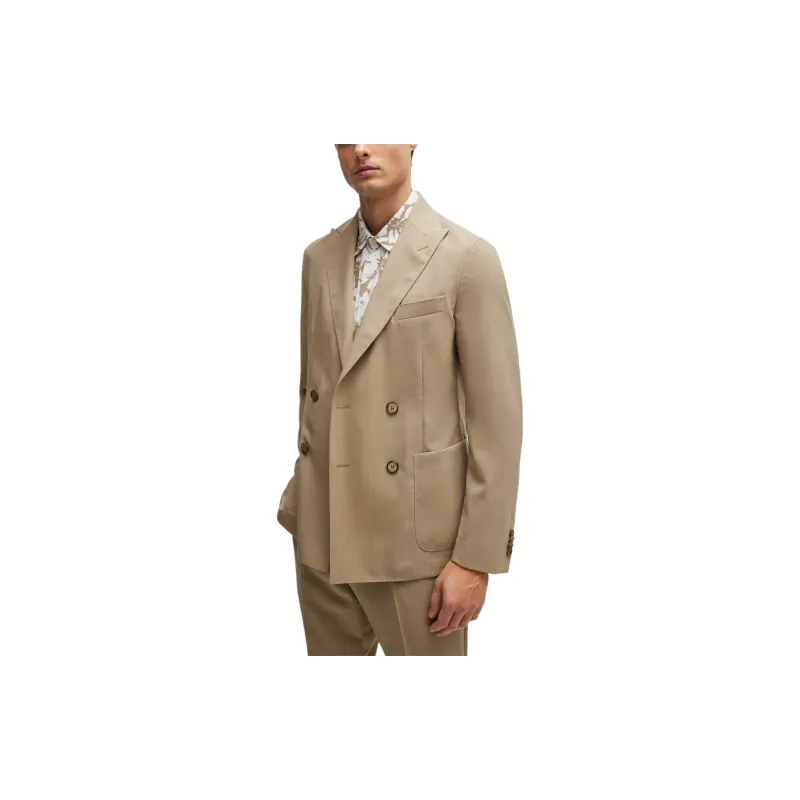 HUGO BOSS Double-Breasted Slim-Fit Suit In Virgin Wool Business Suits Men's Umber-7