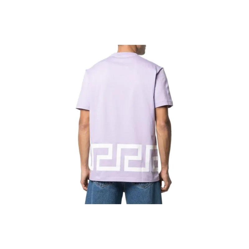 VERSACE Men Logo Printed Round Neck Short Sleeve T shirt Purple-3